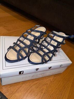 Caparros Navy Crystal-Strap Dress Sandals